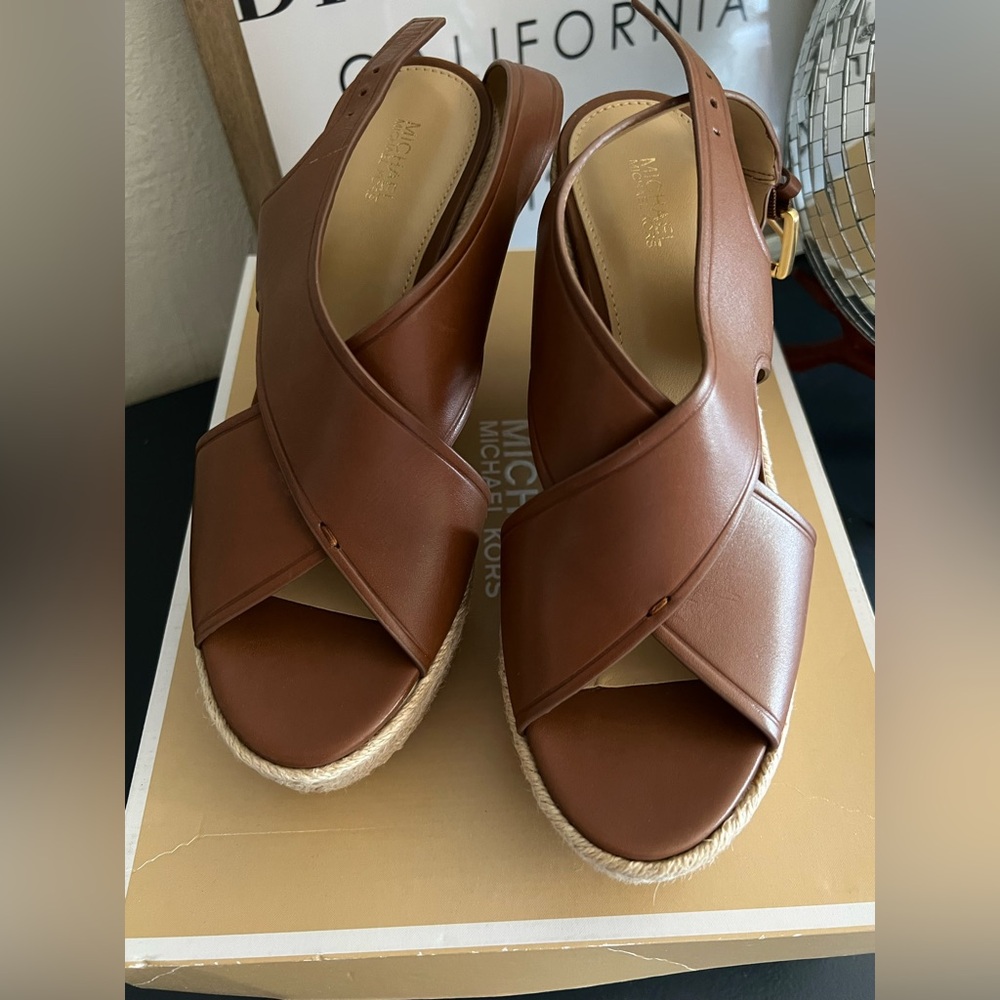 Michael Kors Brown Leather Espadrille Slingback Sandals